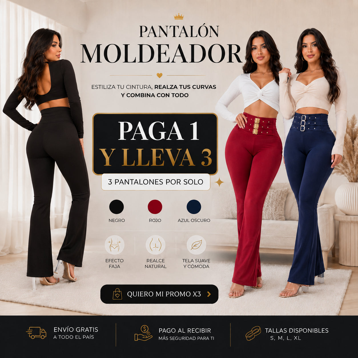 Paga 1 Lleva 3 Pantalones MOLDEADORES con FAJA