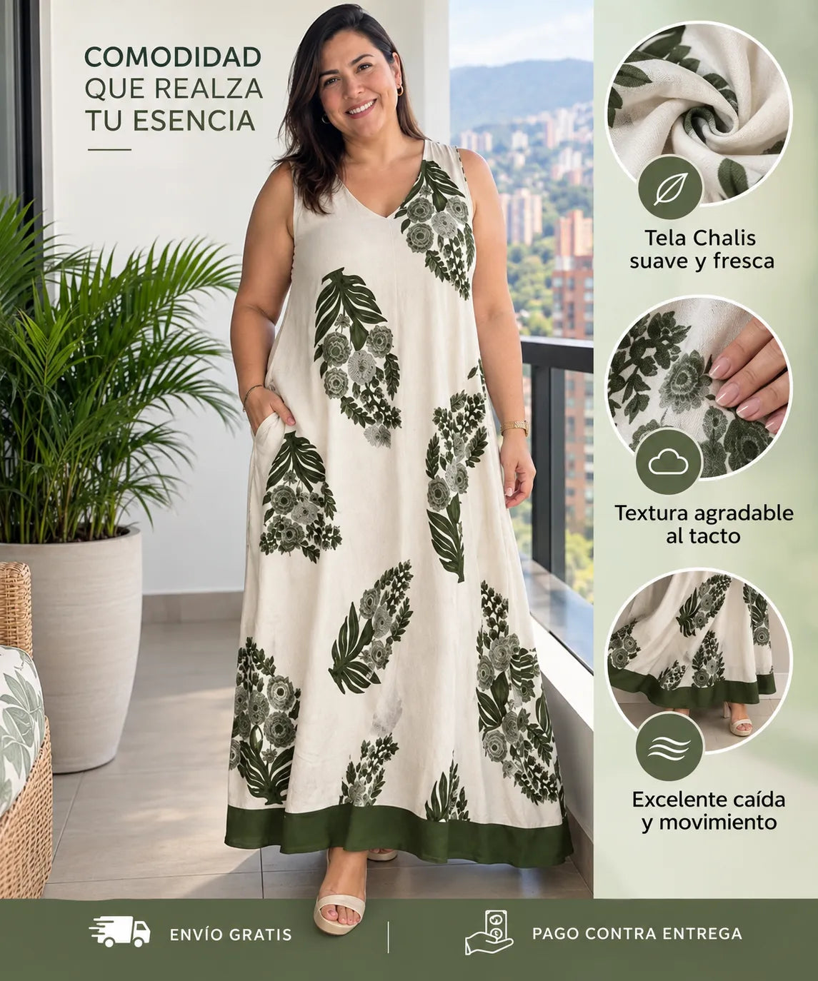 Vestido de tela chalis premium - Paga 1 lleva 2