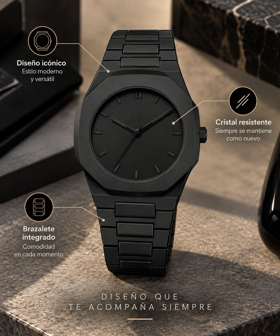 Reloj premium en negro mate