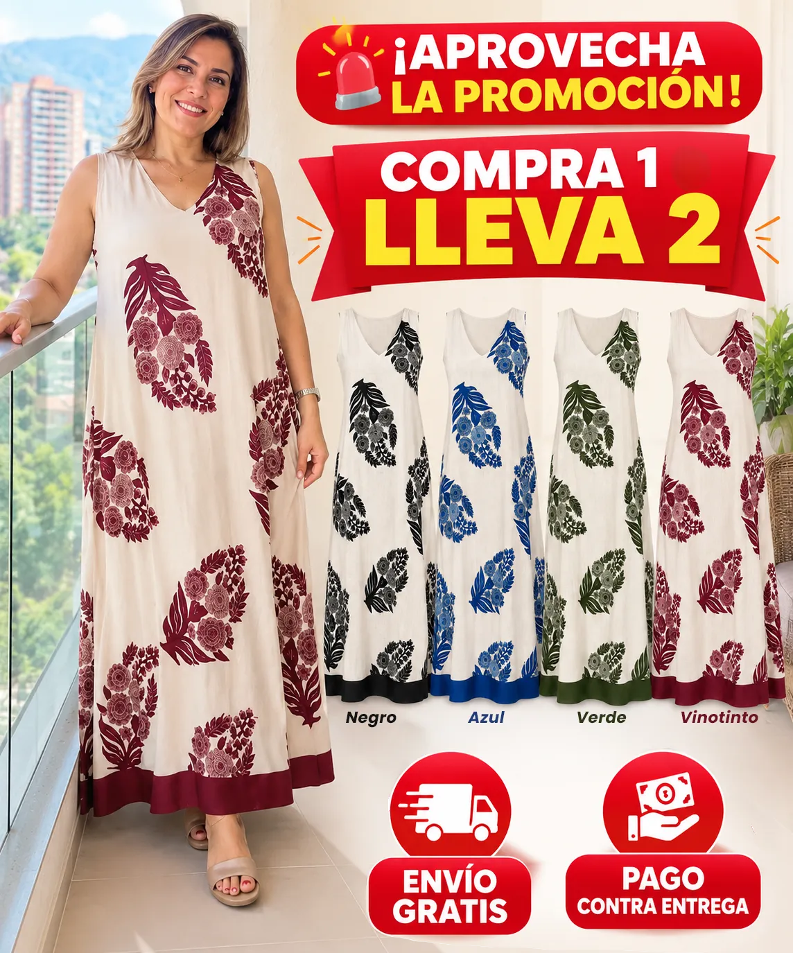 Vestido de tela chalis premium - Paga 1 lleva 2