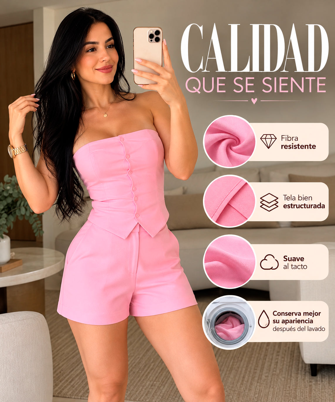 ✨Hermoso conjunto de 2 piezas - Blusa strapless + Short👌