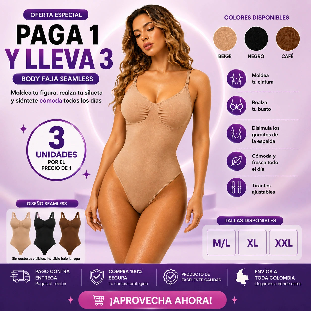 Body Fajas Seamless – Paga 1 Lleva 3